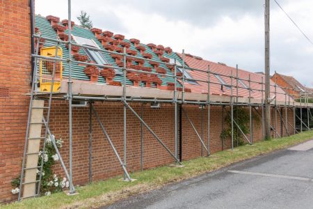 Scaffolding And Roof Repairs, Replacing Roof Tiles On A Rural Ho